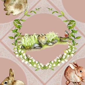 bunny watercolor print with lace on rose pink