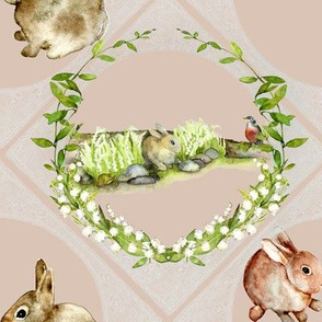 bunny watercolor print with lace on sand beige