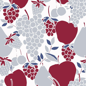 Fruit Drawings in Wine Red and Gray