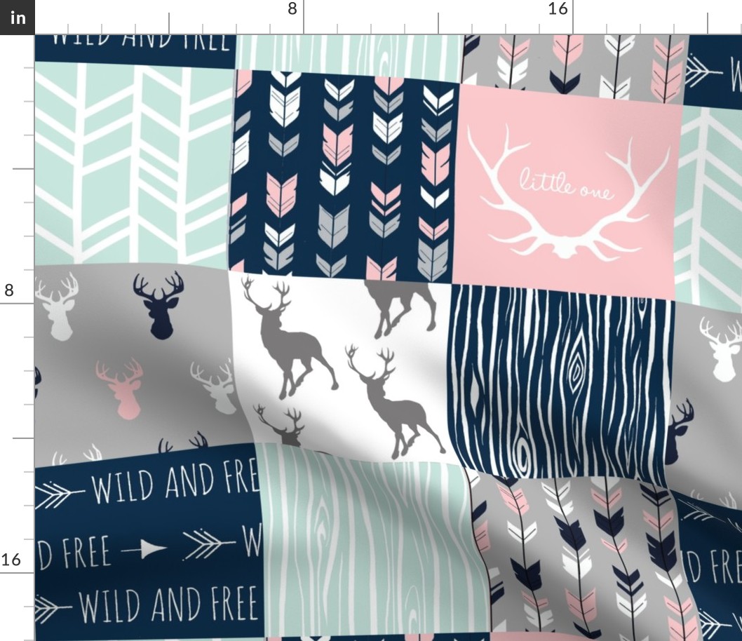 Patchwork Deer - Navy, Pink and Mint