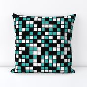 Large Mosaic Squares in Black, Verdigris, and White