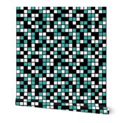 Large Mosaic Squares in Black, Verdigris, and White