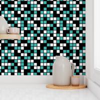 Large Mosaic Squares in Black, Verdigris, and White