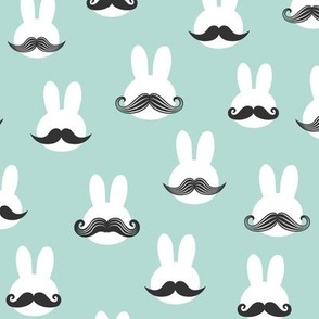 mr. bunny - dark mint - mustache rabbits easter fabric