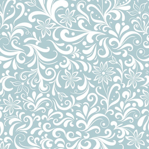 Interwoven decorative white pattern on a grey background.