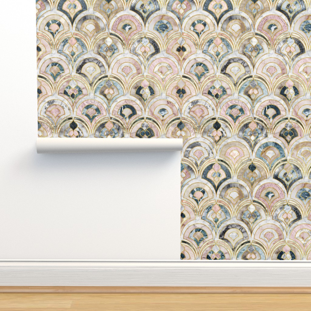 Marble Art Deco Tiles in Soft Pastels Wallpaper | Spoonflower