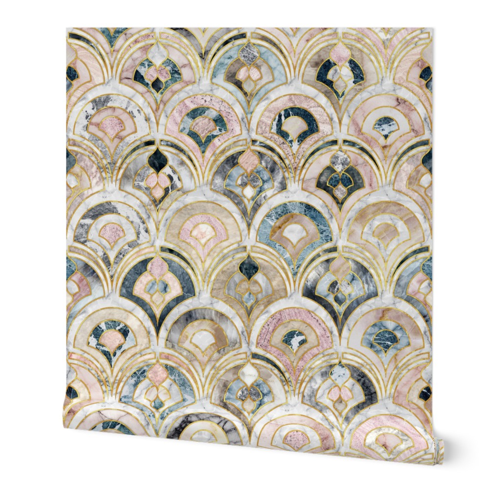 Marble Art Deco Tiles in Soft Pastels Wallpaper | Spoonflower