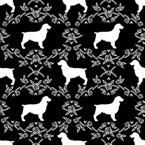 boykin spaniel floral silhouette dog breed fabric black and white