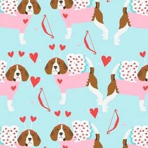 Beagle love bug valentines day dog breed fabric blue