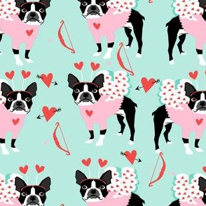 Boston Terrier love bug valentines day dog breed fabric mint