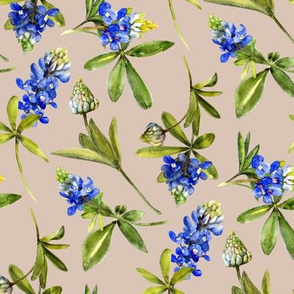 bluebonnet watercolor on sand beige