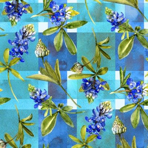 bluebonnet watercolor on blue madras plaid