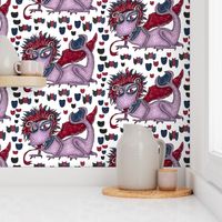 limited palette winged dragon dragons, large scale, red navy blue violet purple lavender orchid lilac white black