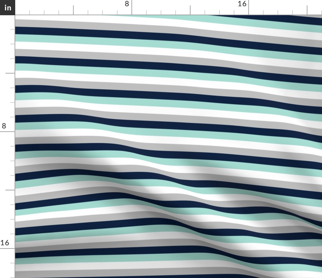 1/2” Stripes - Navy, Grey, Mint + White