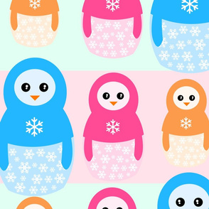 Winter matrioshka candy penguins pattern