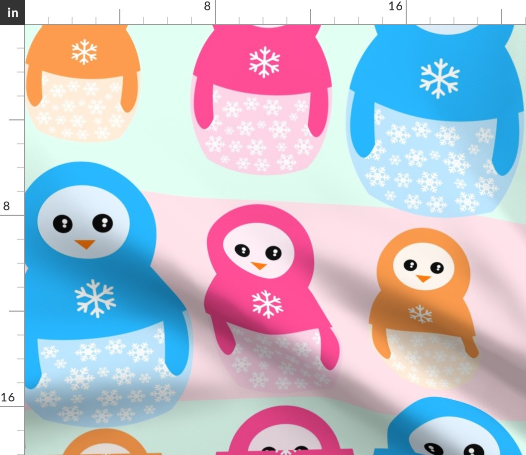 Winter matrioshka candy penguins pattern