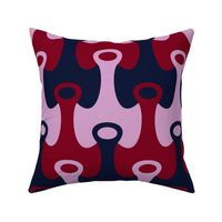 q pattern, red, lavender and blue