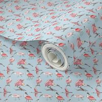 Roseate spoonbills on blue 2x2