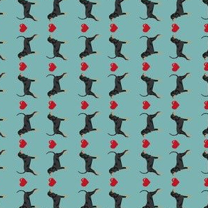 coonhound love hearts dog breed fabric turquoise (smaller) - railroad