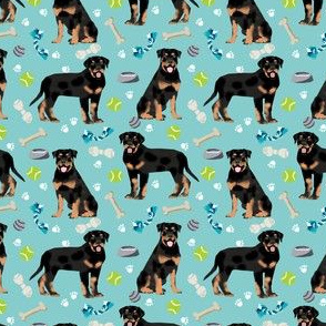 rottweiler dog fabric - dogs and toys - blue (smaller)