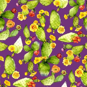 flowering watercolor cacti  on deep purple