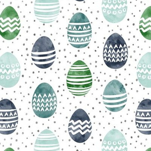 Easter eggs - watercolor multi eggs blue and green  with dots