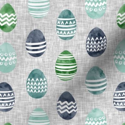 Easter eggs - watercolor multi eggs blue and green on grey 