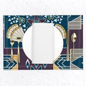 Art Deco Quilt Block, Eggplant, Indigo