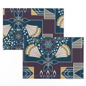 Art Deco Quilt Block, Eggplant, Indigo