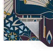 Art Deco Quilt Block, Eggplant, Indigo