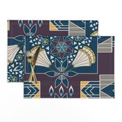 Art Deco Quilt Block, Eggplant, Indigo