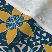 Art Deco Floral Mosaic, Gold, Blue 