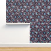Mosaic Inlay Flowers, Art Deco Style Floral in Plum, Pink, Blue