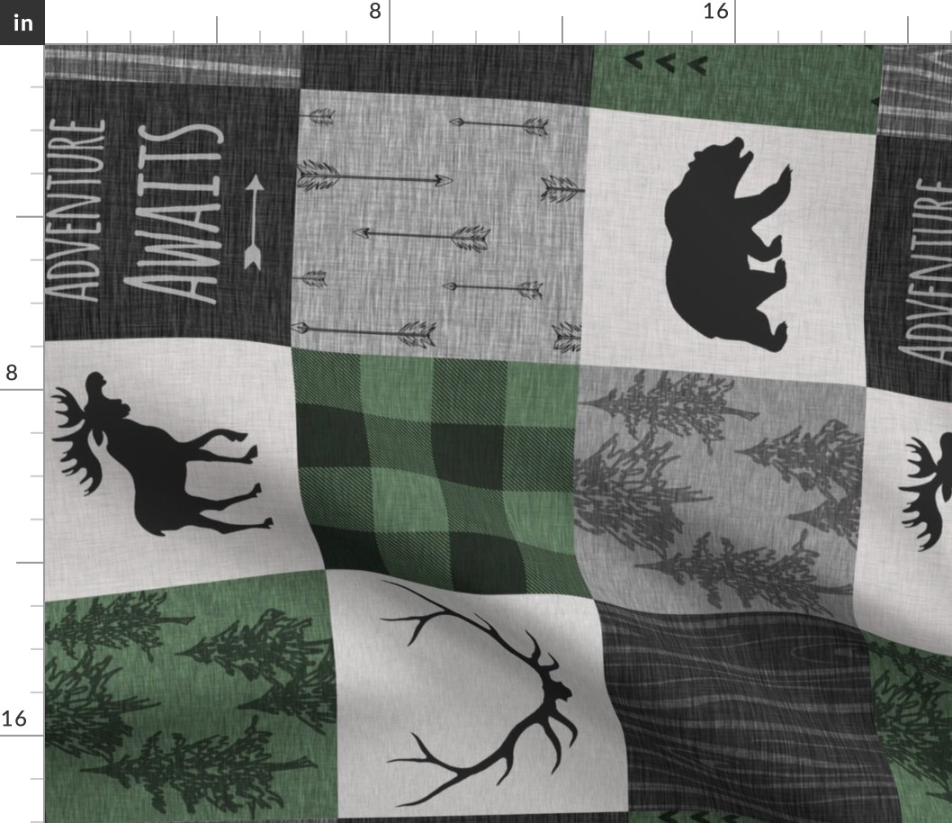 Adventure Awaits Quilt- Pine Green, Black And Grey - ROTATED