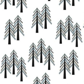 Tree Forest - Muted Blue Green + Gray Woodland Forest Pine Trees Grove GingerLous B