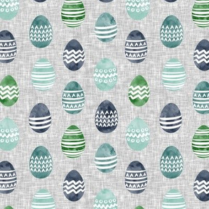 (small scale) Easter eggs - watercolor multi eggs blue and green on grey 
