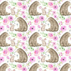 Bear & Bunny Friends - Pink Floral Woodland Baby Girls Nursery Bedding GingerLous C
