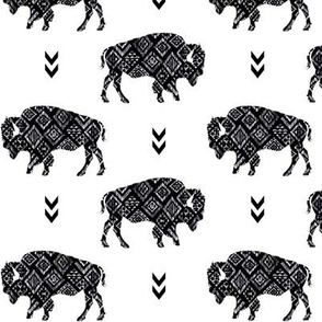 Aztec Bison - Black + White Distressed Tribal Buffalo GingerLous