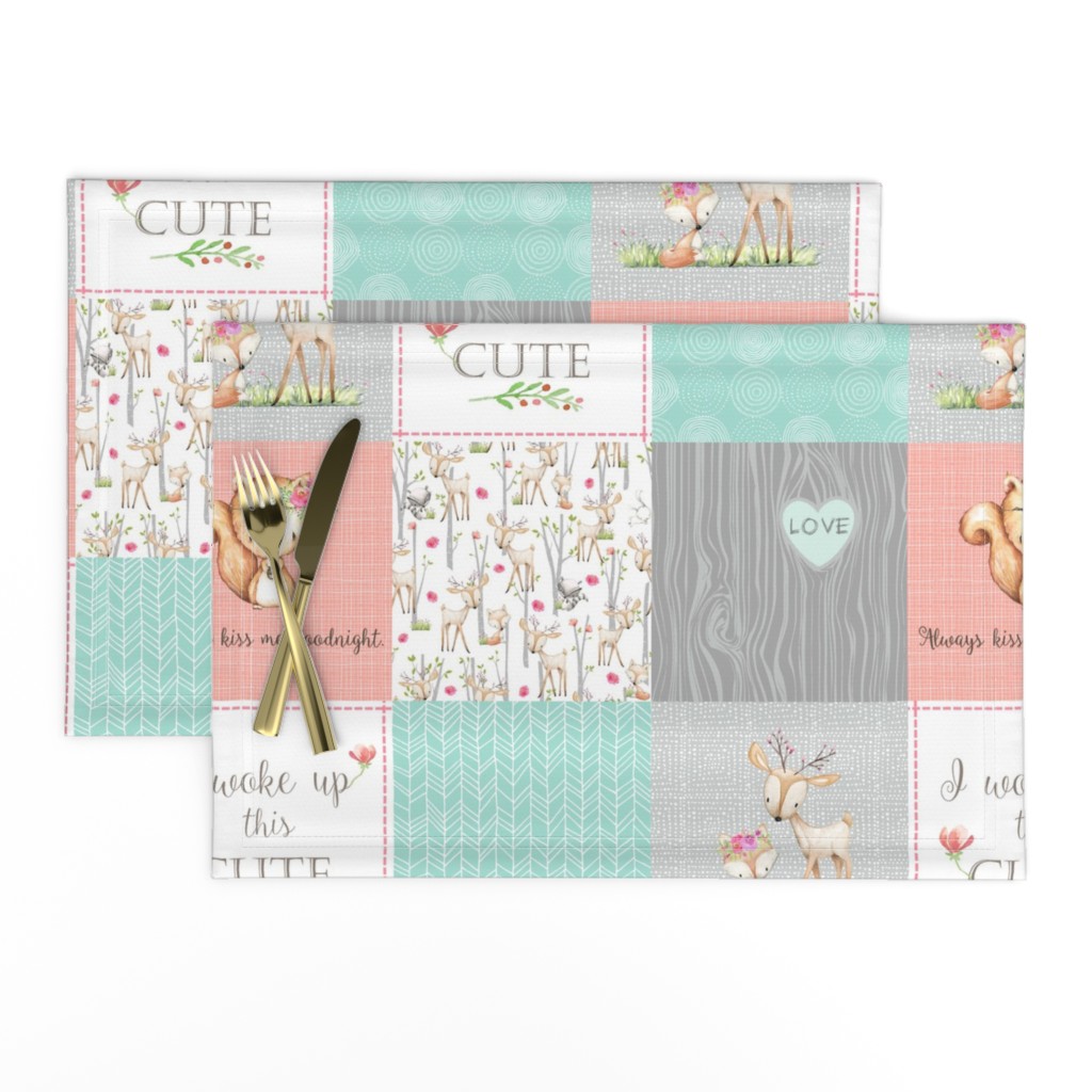 Woodland Patchwork Nursery Quilt - Baby Girl Blanket Deer Fox Bedding Peach Mint Gray GingerLous