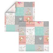 Woodland Patchwork Nursery Quilt - Baby Girl Blanket Deer Fox Bedding Peach Mint Gray GingerLous