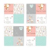 Woodland Patchwork Nursery Quilt - Baby Girl Blanket Deer Fox Bedding Peach Mint Gray GingerLous