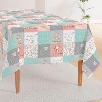 Woodland Patchwork Nursery Quilt - Baby Girl Blanket Deer Fox Bedding Peach Mint Gray GingerLous