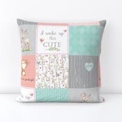 Woodland Patchwork Nursery Quilt - Baby Girl Blanket Deer Fox Bedding Peach Mint Gray GingerLous