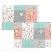 Woodland Patchwork Nursery Quilt - Baby Girl Blanket Deer Fox Bedding Peach Mint Gray GingerLous