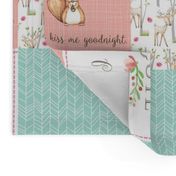 Woodland Patchwork Nursery Quilt - Baby Girl Blanket Deer Fox Bedding Peach Mint Gray GingerLous