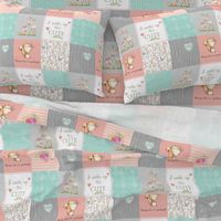 Woodland Patchwork Nursery Quilt - Baby Girl Blanket Deer Fox Bedding Peach Mint Gray GingerLous