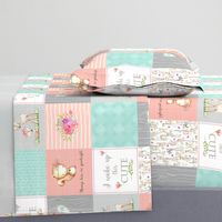 Woodland Patchwork Nursery Quilt - Baby Girl Blanket Deer Fox Bedding Peach Mint Gray GingerLous