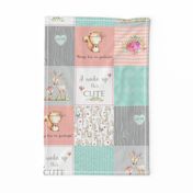 Woodland Patchwork Nursery Quilt - Baby Girl Blanket Deer Fox Bedding Peach Mint Gray GingerLous