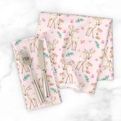 Pink Sweet Deer & Fox - Pink Flowers Woodland Animals Baby Girl Nursery Bedding