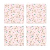 Pink Sweet Deer & Fox - Pink Flowers Woodland Animals Baby Girl Nursery Bedding